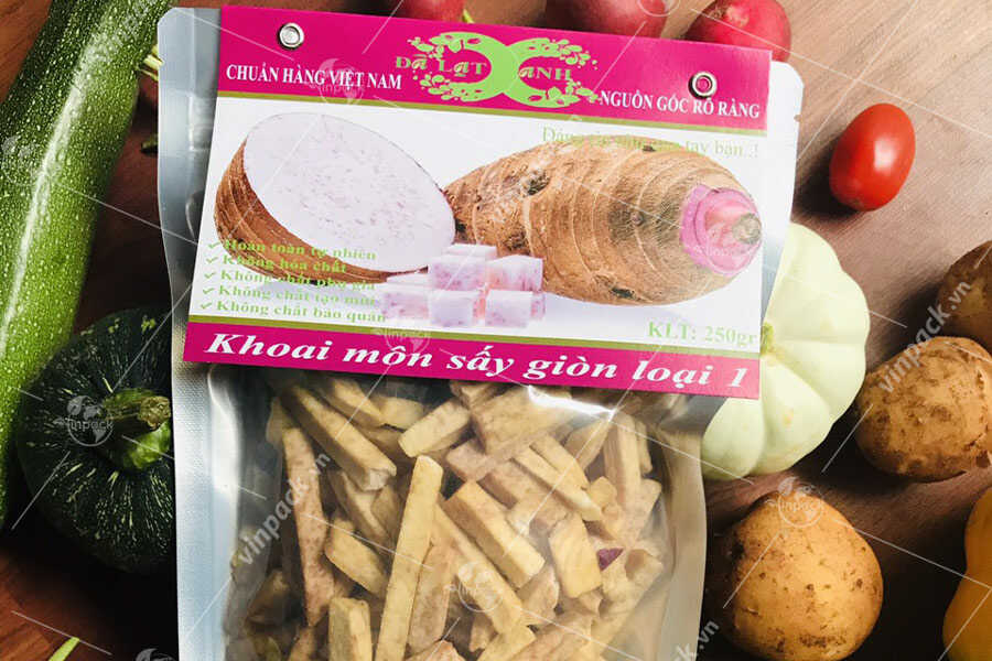 Bao bì khoai môn sấy, bao bi khoai mon say