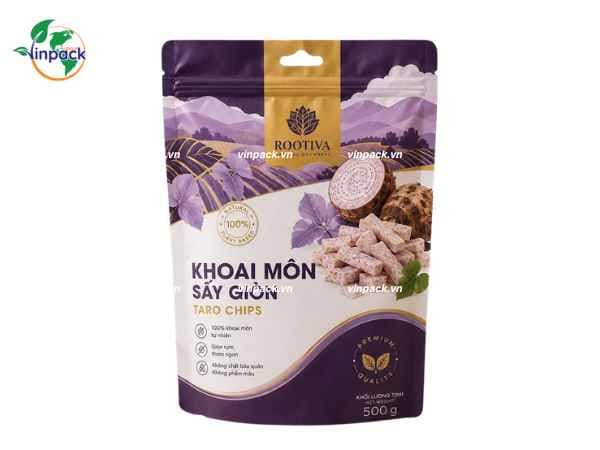 Bao bì khoai môn sấy túi 500g có zipper đáy đứng