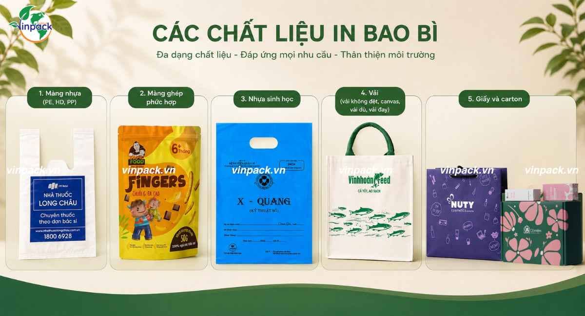 Các chất liệu Vinpack dùng để sản xuất và in bao bì theo yêu cầu