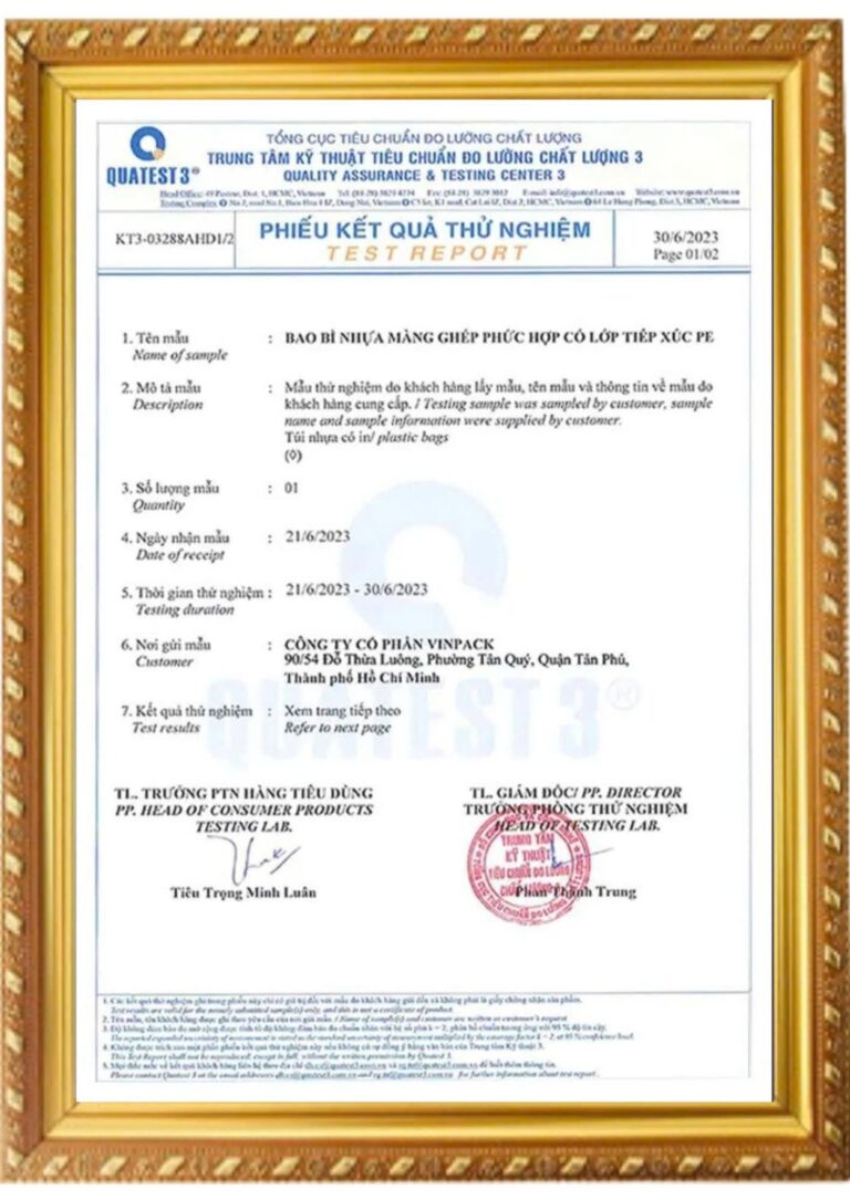 Giấy chứng nhận Quatest