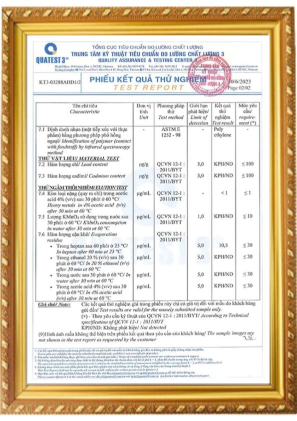 Kết quả thử nghiệm Quatest 3