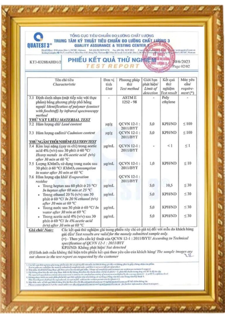 Kết quả thử nghiệm Quatest 3