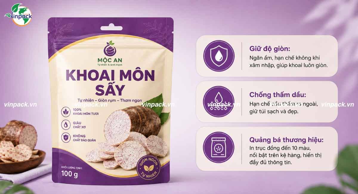 Công dụng bao bì khoai môn sấy