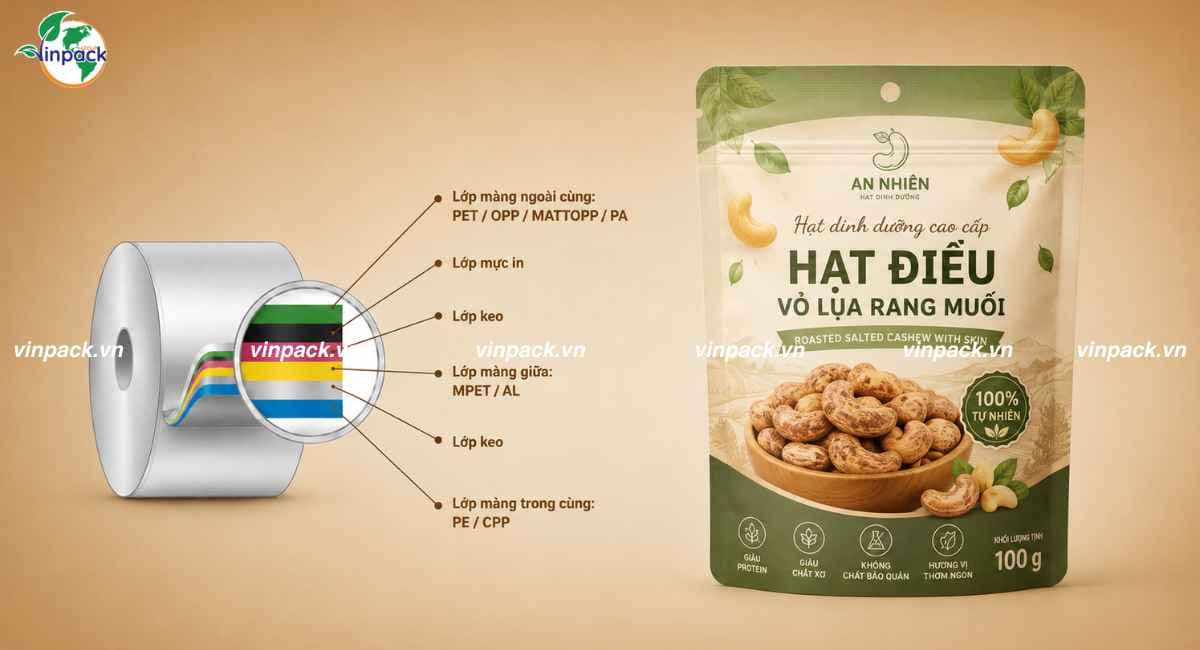 Công nghệ ghép dung môi màng bao bì hạt điều