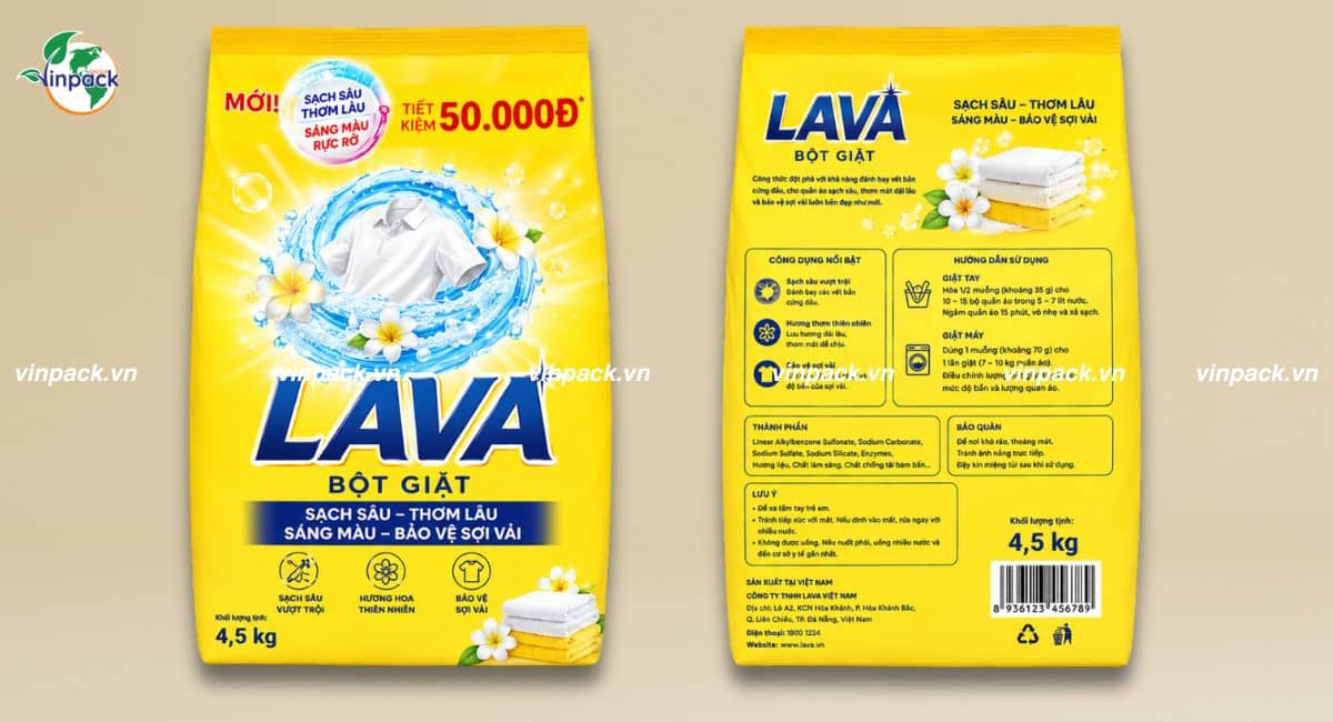 Mẫu bao bì bột giặt thiết kế đơn giản ấn tượng