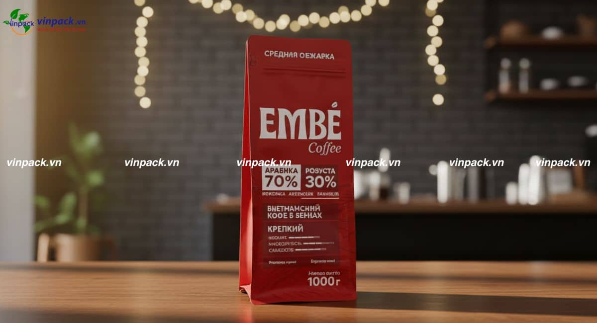 Túi cà phê zipper đáy đứng in logo