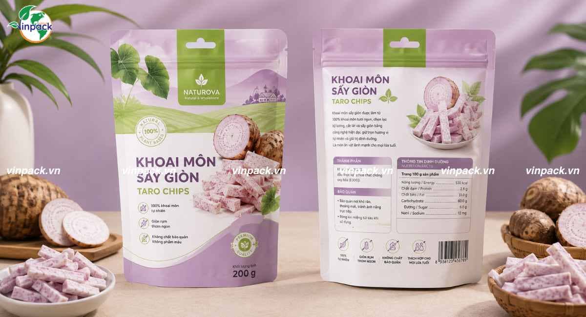 Mẫu bao bì khoai môn sấy túi zipper đáy đứng 200g