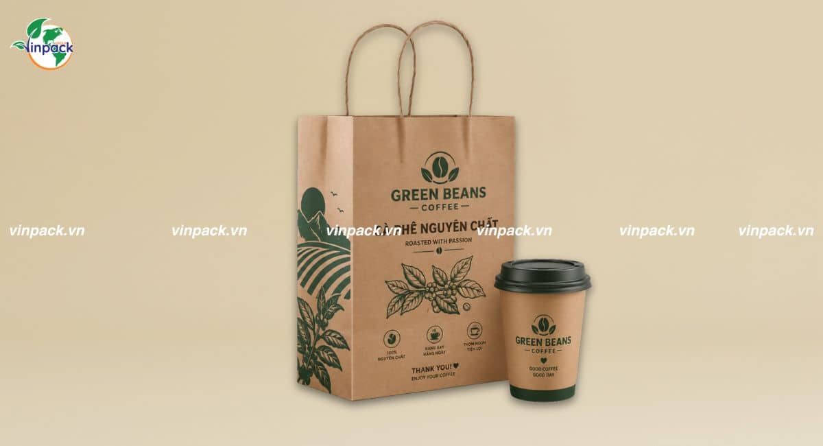 Mẫu túi giấy đựng cà phê mang đi đơn giản