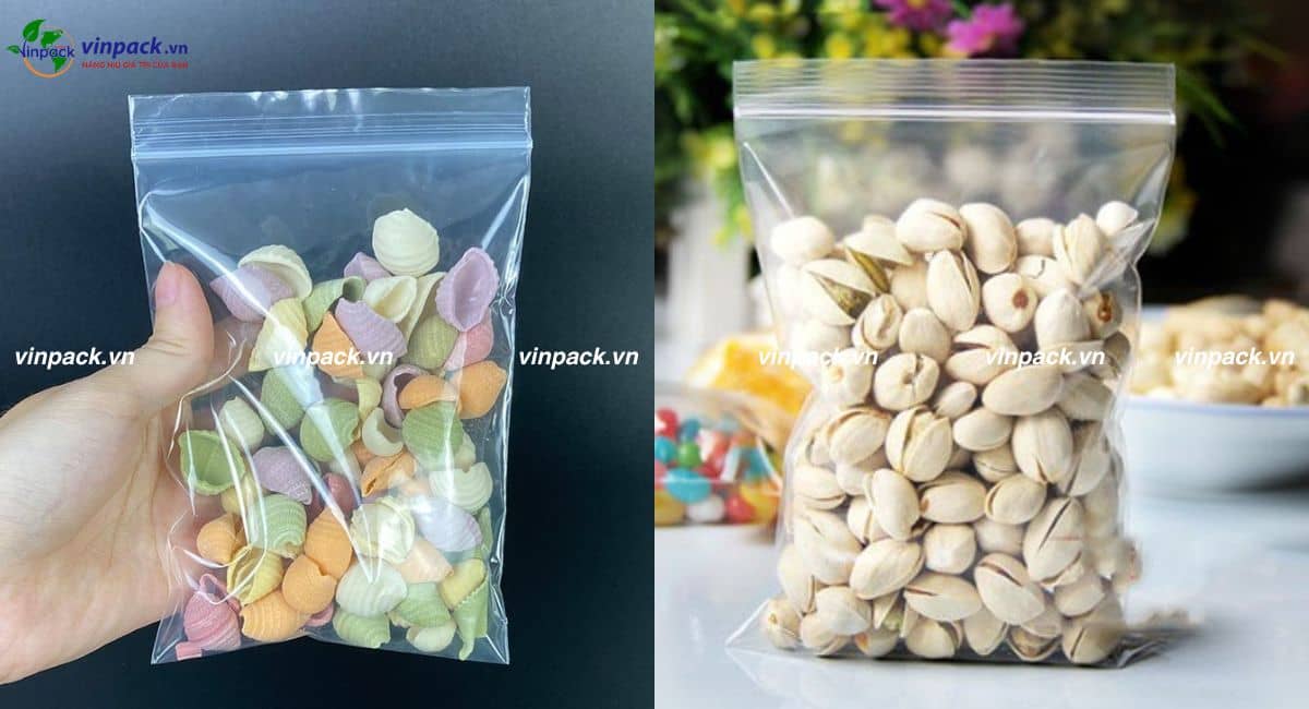 Túi zipper chỉ trắng đựng thực phẩm không in