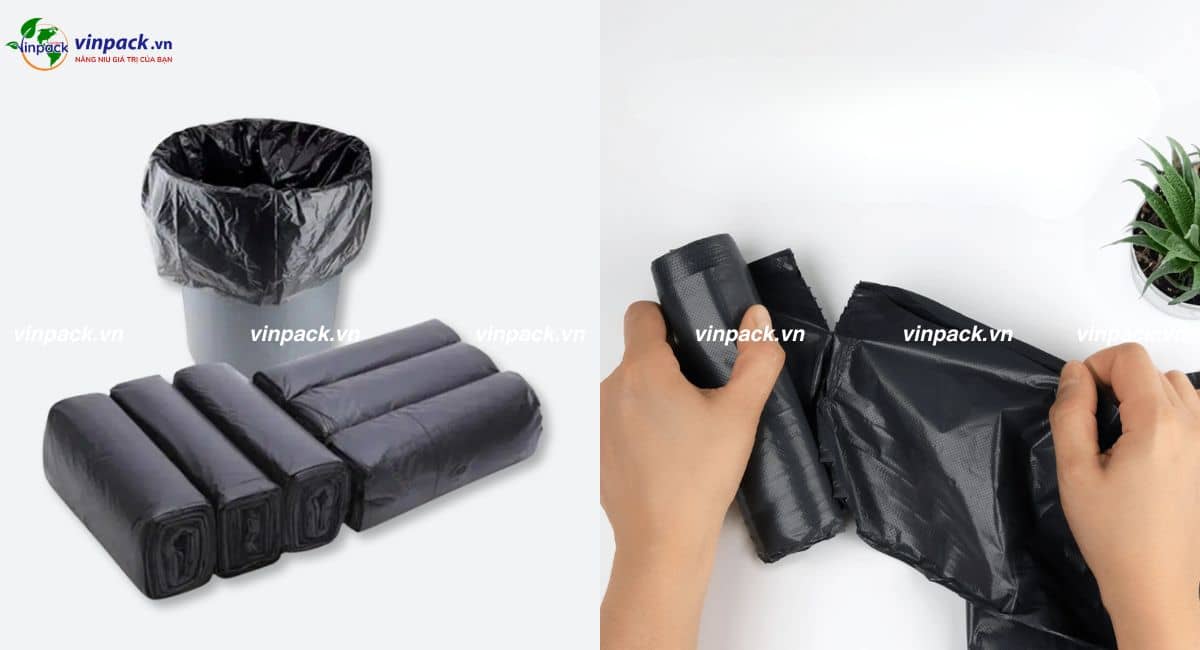 Túi tái chế đựng rác dạng cuộn màu đen