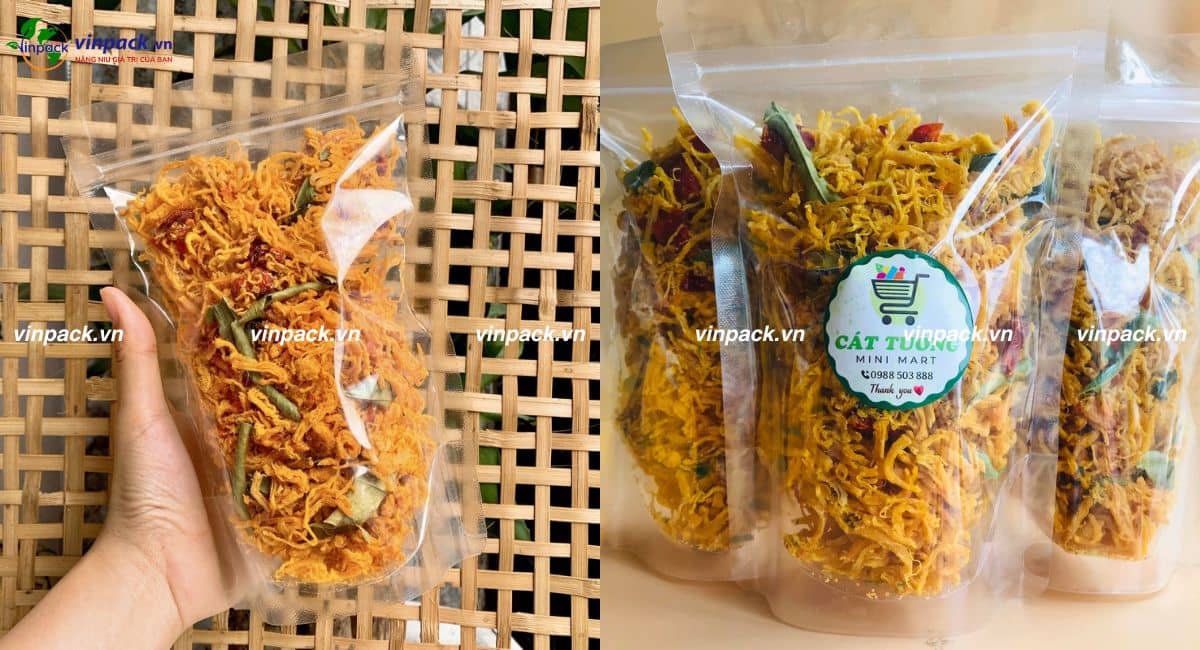 Mẫu túi trong suốt đáy đứng đựng khô gà