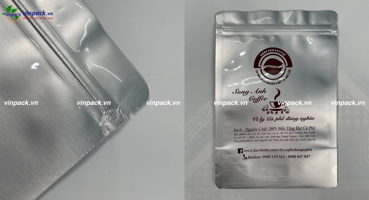 Mẫu túi zip bạc đựng cà phê