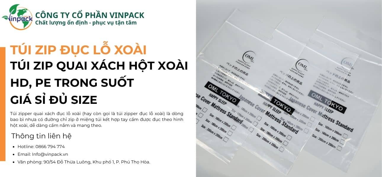 Túi zipper quai xách đục lỗ xoài