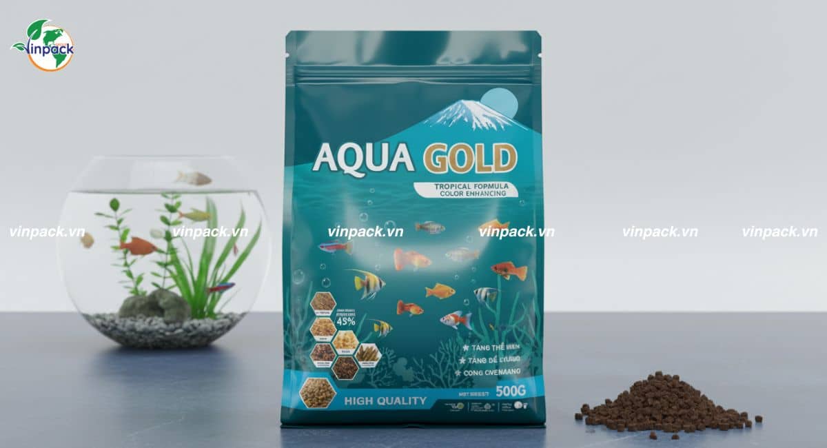 Túi đựng cám cá cảnh in trục đồng sắc nét