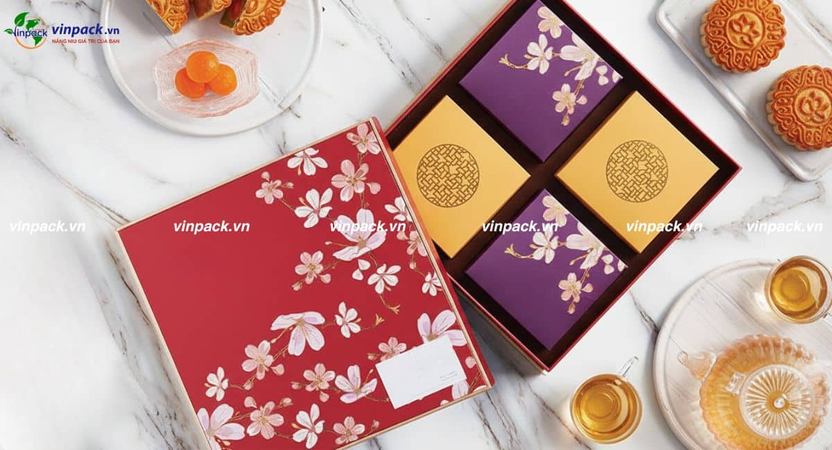 Mẫu hộp giấy đựng bánh trung 4 bánh