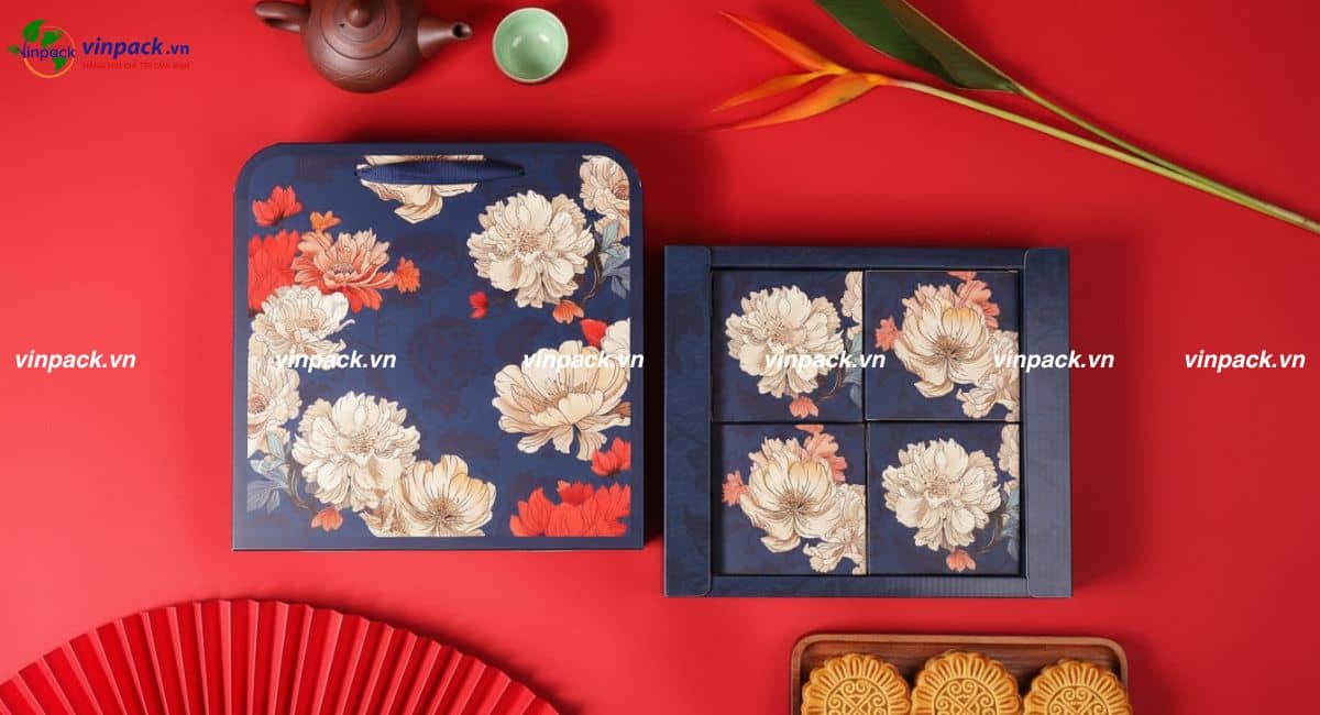 Mẫu hộp giấy đựng bánh trung thu có quai xách