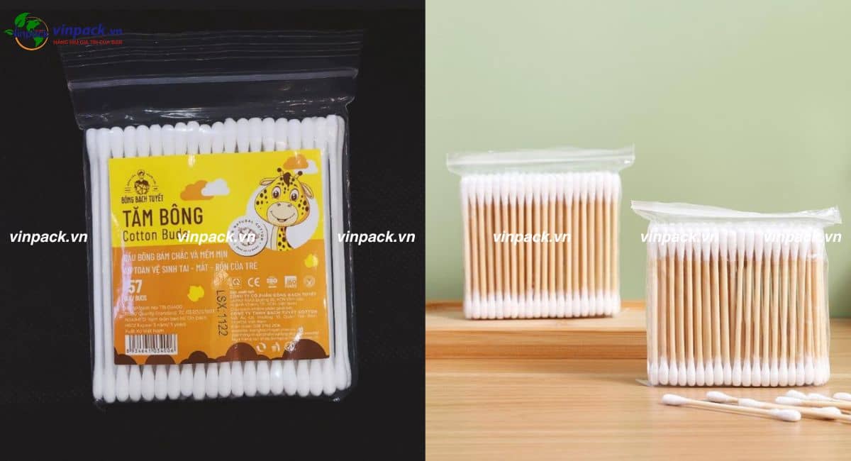 Mẫu túi zipper đựng tăm bông trong suốt