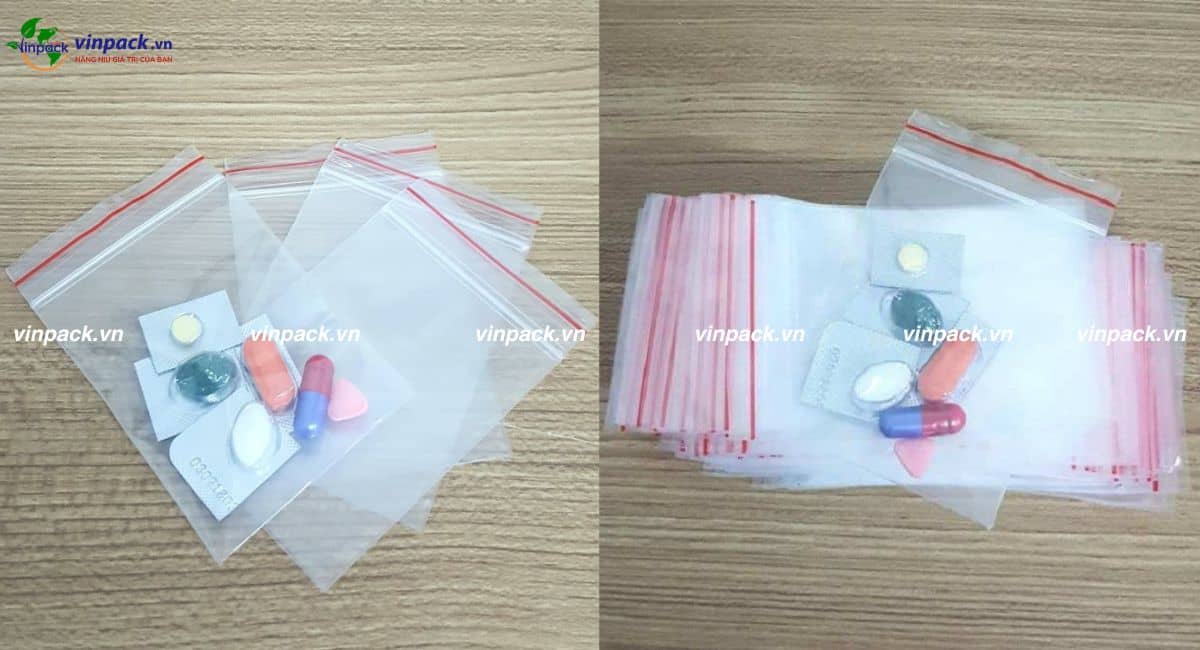 Mẫu túi zipper đựng thuốc chỉ đỏ không in