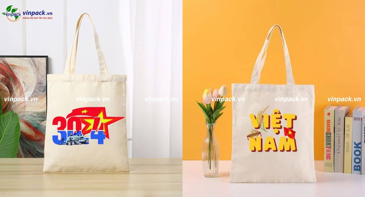 Túi vải bố ngày 30 tháng 4 in đơn giản