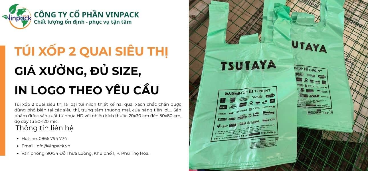 Túi xốp siêu thị 2 quai nhiều kích thước mẫu mã