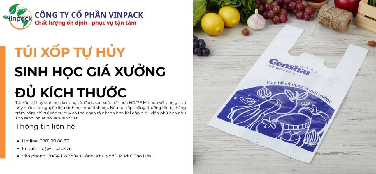 Túi xốp 2 quai tự hủy sinh học giá xưởng
