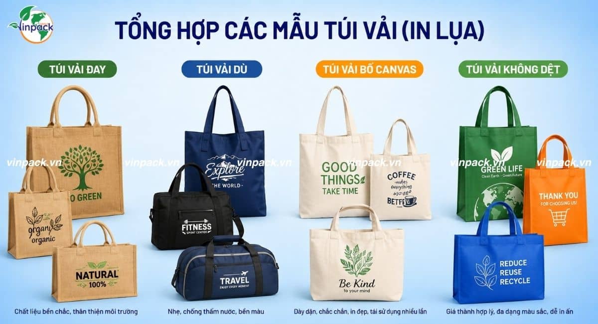 Ứng dụng in lụa trên túi vải
