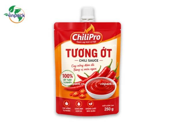 Bao bì nước chấm đựng tương ớt có vòi Bao bì nước chấm đựng tương ớt có vòi