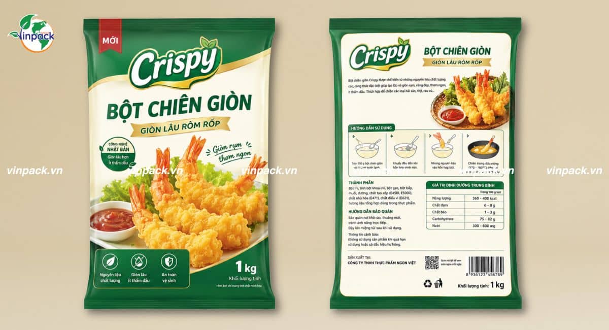 Mẫu bao bì bột chiên giòn in 2 mặt trước sau sắc nét