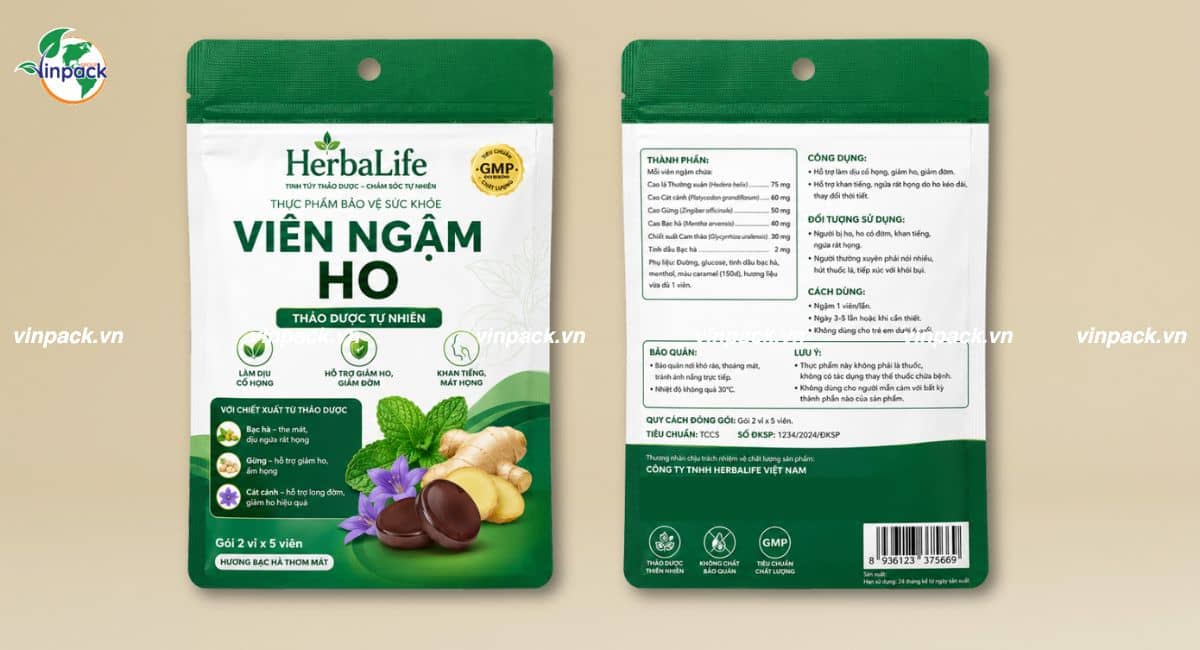 Bao bì màng ghép viên ngâm ho in trục 10 màu
