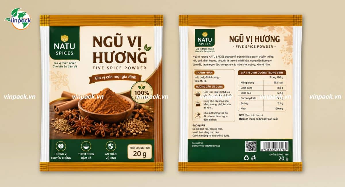 Mẫu bao bì thực phẩm đựng ngũ vị hương in theo yêu cầu