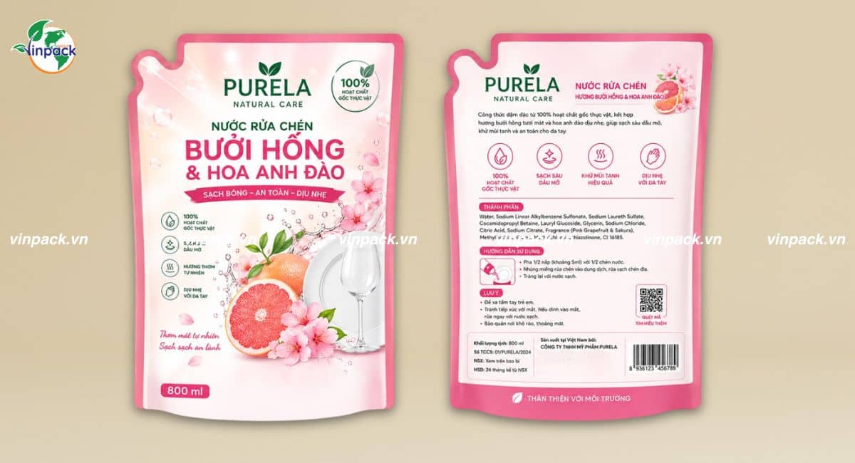 mẫu bao bì nước rửa chén cao cấp in 2 mặt đầy đủ thông tin cho doanh nghiệp