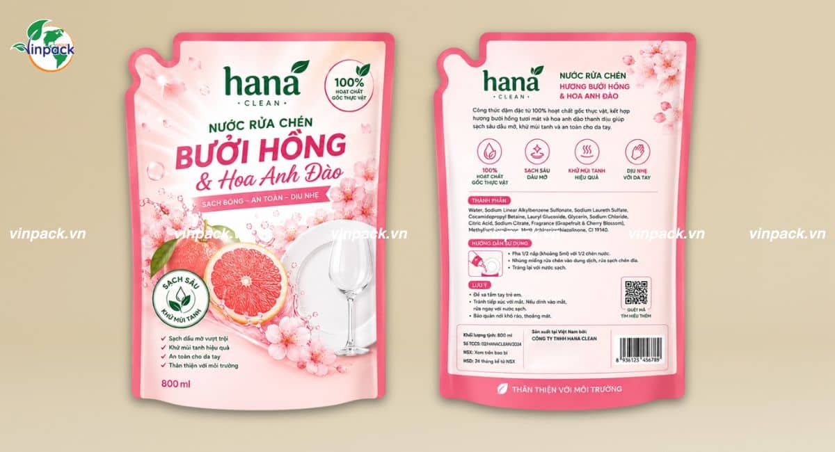 Mẫu bao bì nước rửa chén dạng túi refill in ấn sắc nét