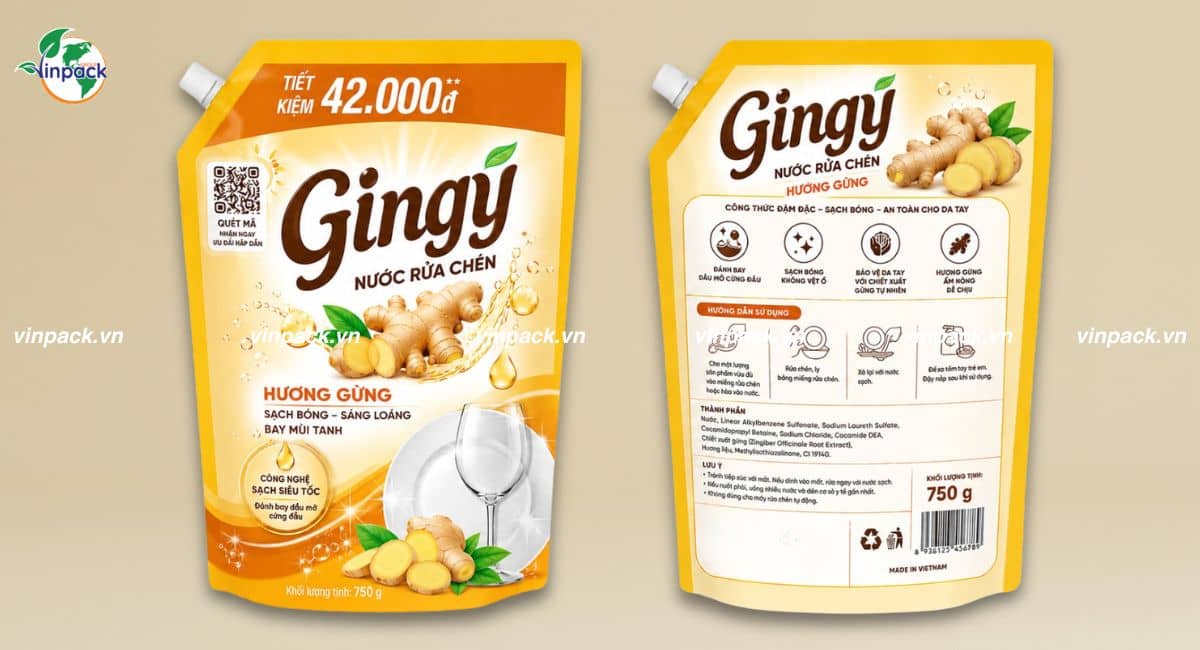 Mẫu bao bì nước rửa chén túi có vòi dễ dàng refill hoặc sử dụng trực tiếp