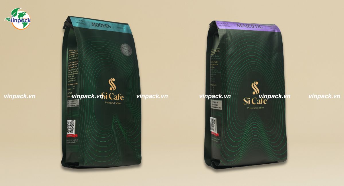 Túi 4 cạnh đựng cà phê theo yêu cầu của Si cafe