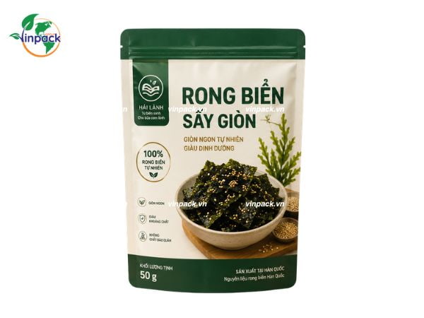 Mẫu bao bì rong biển sấy túi zipper in trục đồng Mẫu bao bì rong biển sấy túi zipper in trục đồng