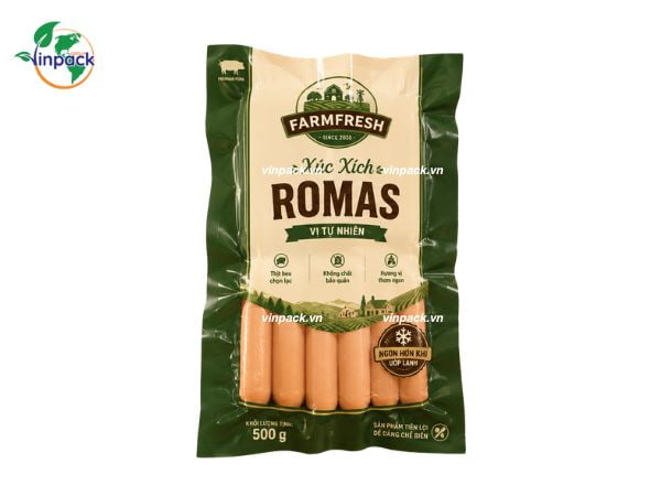 Bao bì xúc xích loại túi 500g in trục đồng sắc nét Bao bì xúc xích loại túi 500g in trục đồng sắc nét