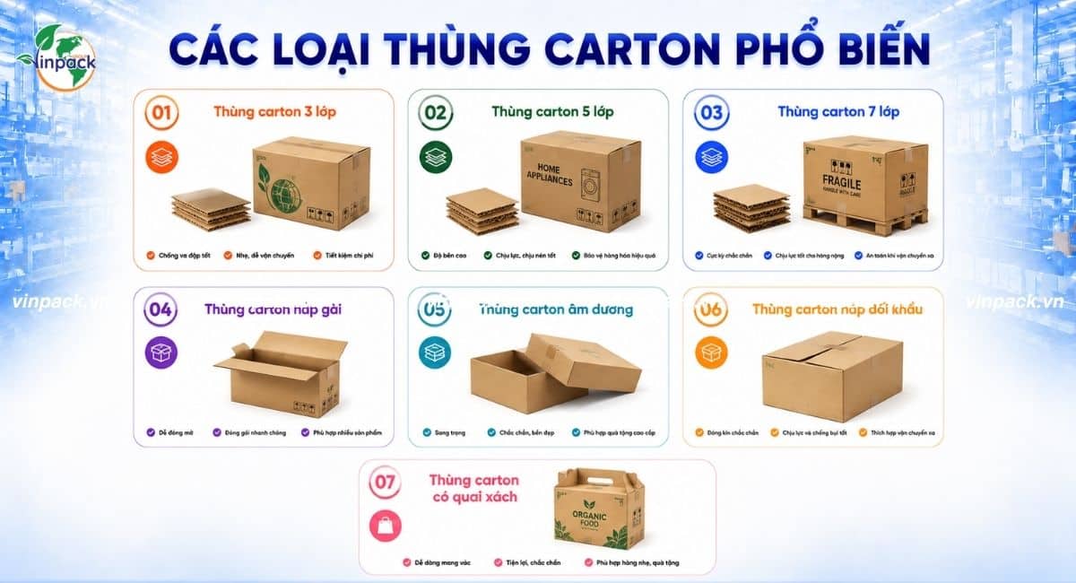 Các loại thùng carton phổ biến tại Vinpack
