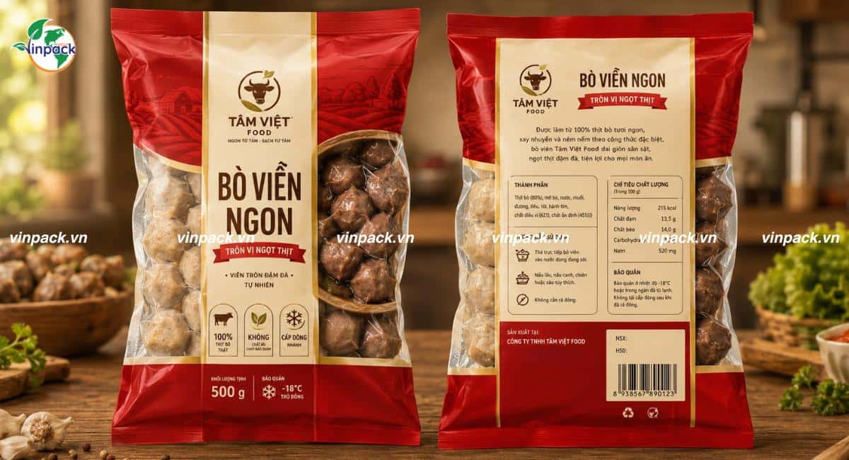 Mẫu bao bì bò viên in trục đồng sắc nét 2 mặt