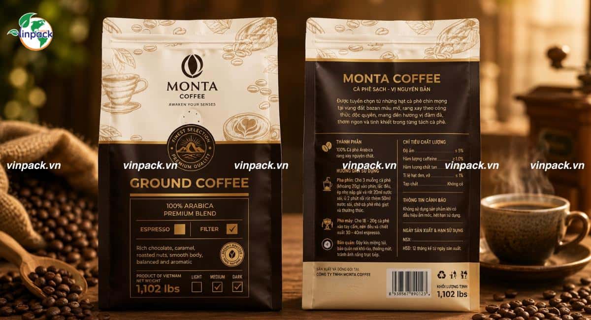 Mẫu bao bì túi đáy đứng tại Vinpack