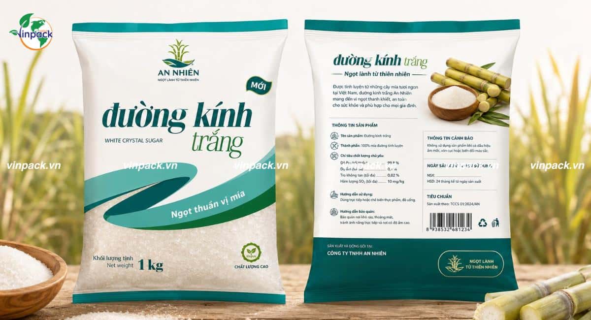 Mẫu bao bì đựng đường in 2 mặt sắt nét