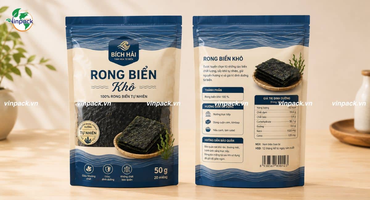 Mẫu rong biển sấy 50g in ấn đẹp