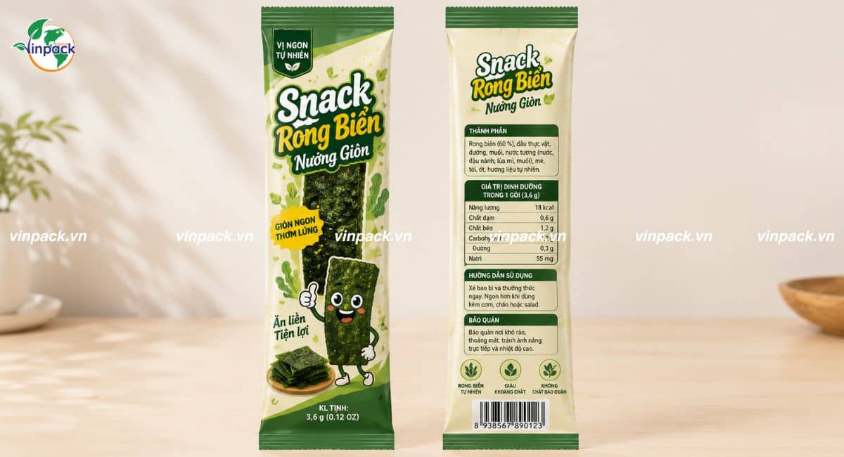 Mẫu bao bì snack rong biển túi nhỏ