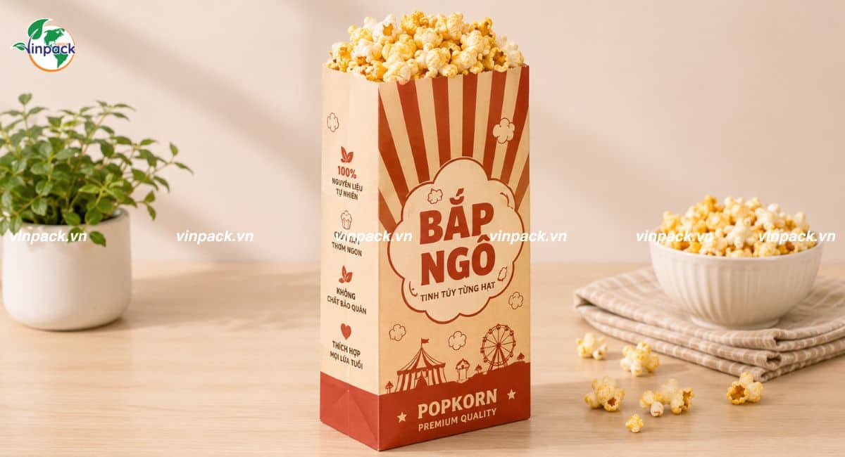 Mẫu tủi giấy đựng bỏng ngô, bắp rang bơ cho rạp phim