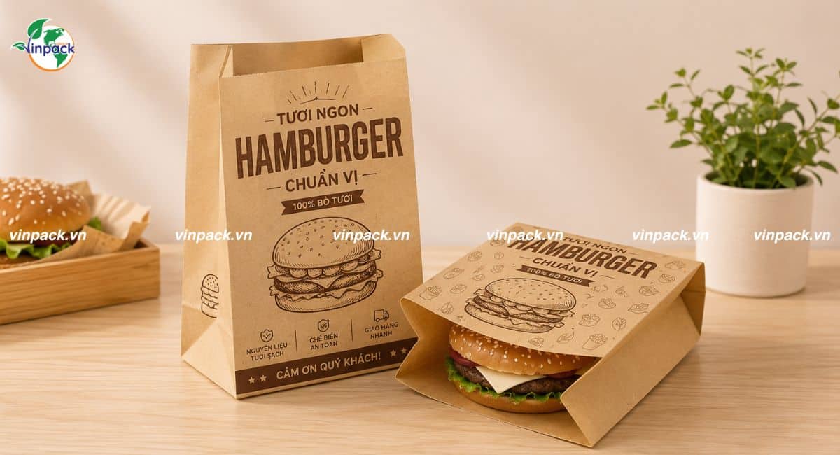 Mẫu túi giấy đựng hamburger in ấn đẹp
