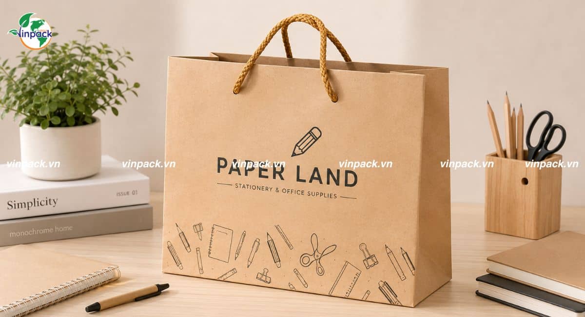 Mẫu túi giấy shopping đựng văn phòng phẩm cho nhà sách, bookstore