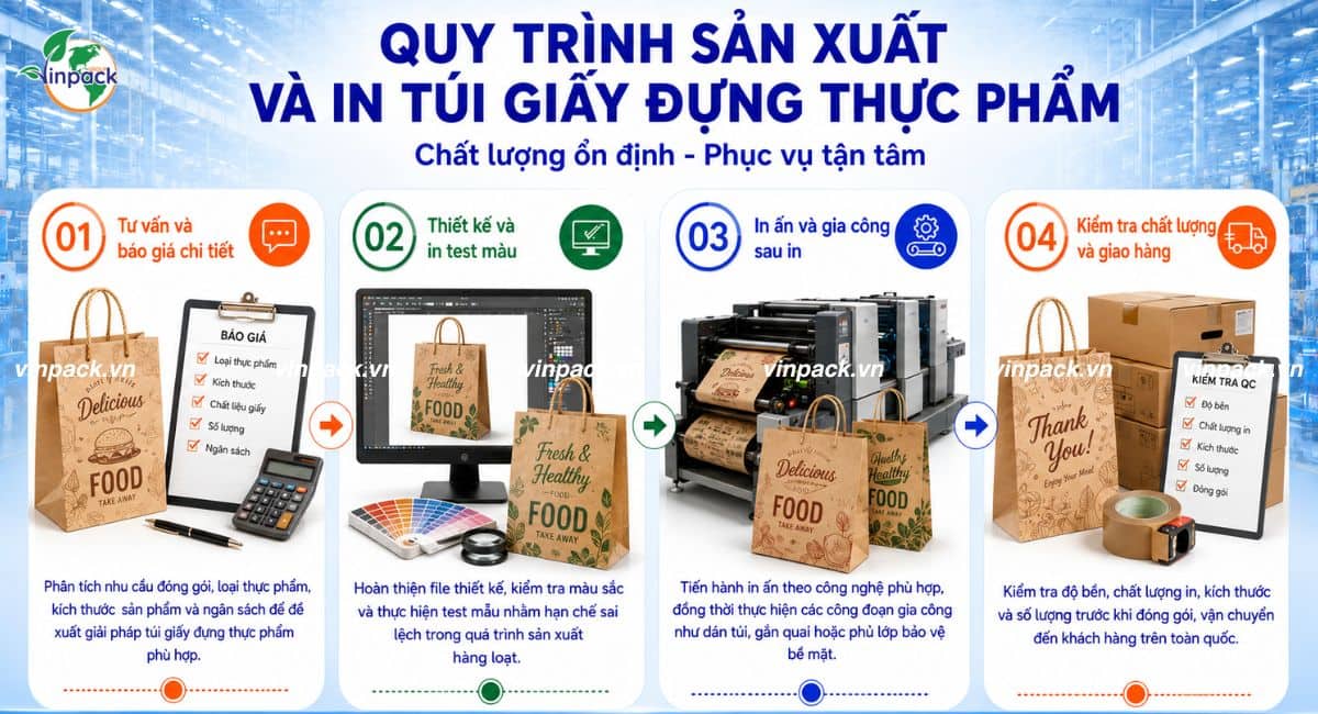 Quy trình sản xuất và in túi giấy đựng thực phẩm