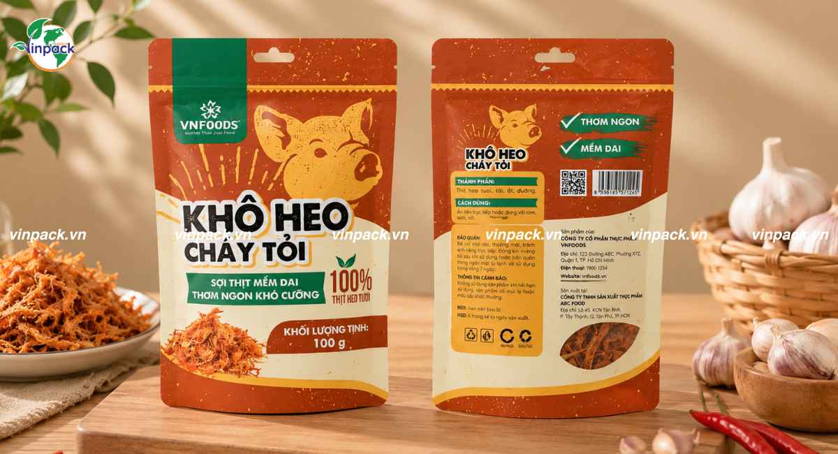 Túi zipper đựng khô heo cháy tỏi VNFOODS