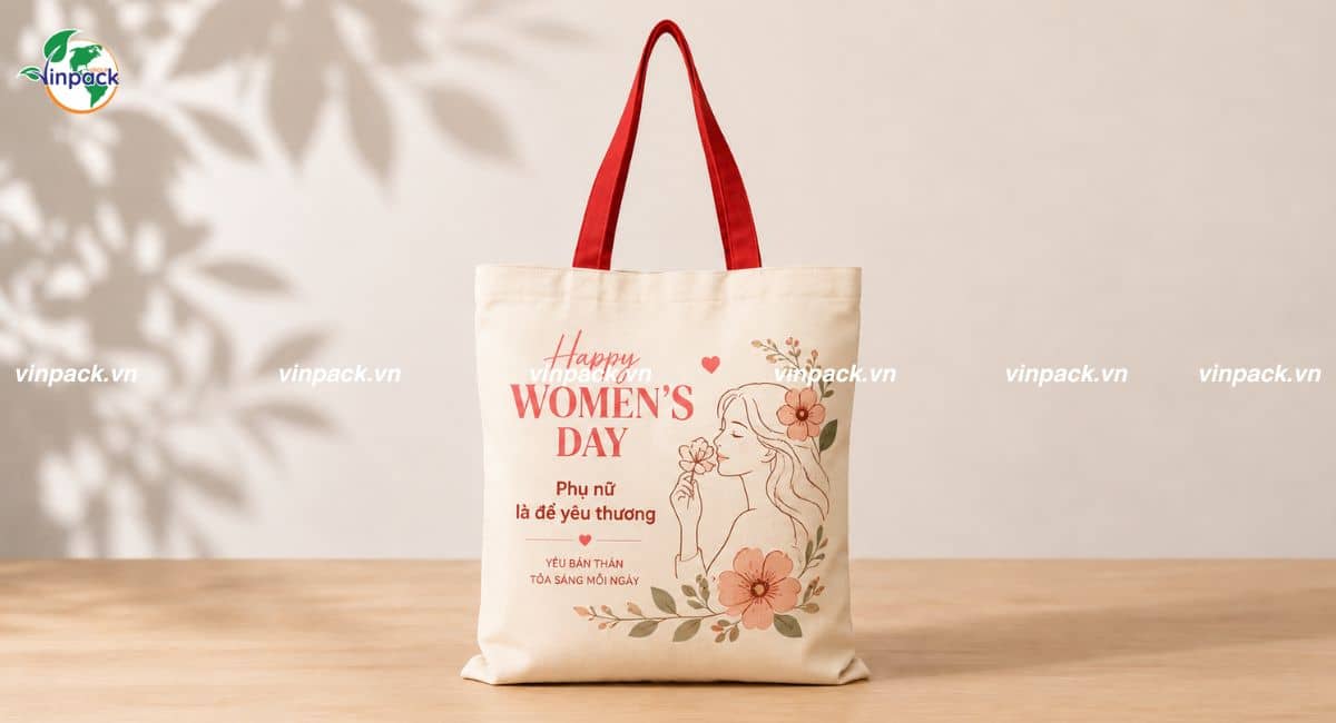 Mẫu túi vải canvas 20.10 in theo yêu cầu thương hiệu mỹ phẩm