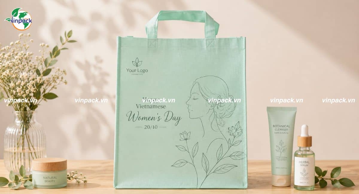 Mẫu túi vải không dệt 20/10 cho ngành mỹ phẩm
