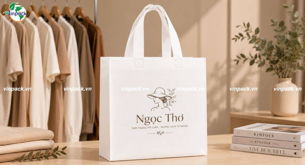 Túi vải không dệt ép nhiệt in theo yêu cầu shop thời trang Ngọc Thơ